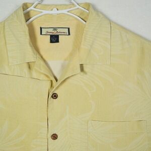 Tommy Bahama Silk Hawaiian Shirt Men's XL Yellow Floral Stitched‎ Short Sleeve